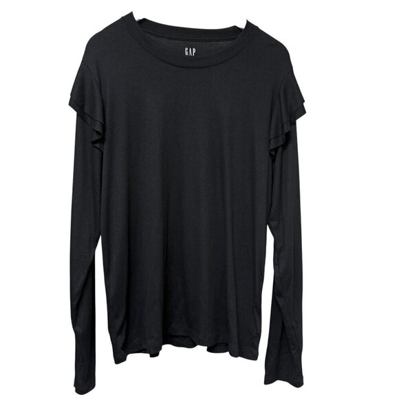 GAP Ruffle Tee Size XXL Black Ribbed Knit Modal Blend Womens Top Long Sleeve NWT - Picture 9 of 10
